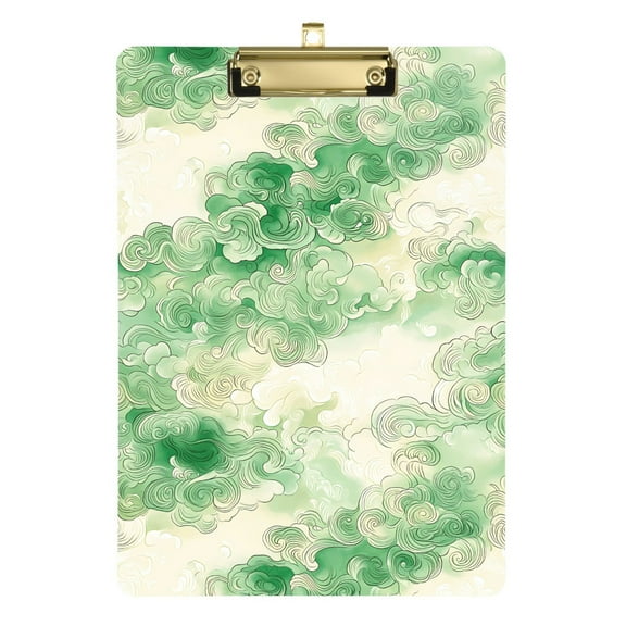 Plastic Clipboard Acrylic Hanging Clip Board with Gold Low Profile Office School Supplies 12.5x9 Green Auspicious Clouds
