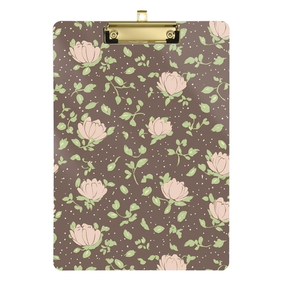Plastic Clipboard Acrylic Hanging Clip Board with Gold Low Profile Office School Supplies 12.5x9 Green Leaves Small Roses