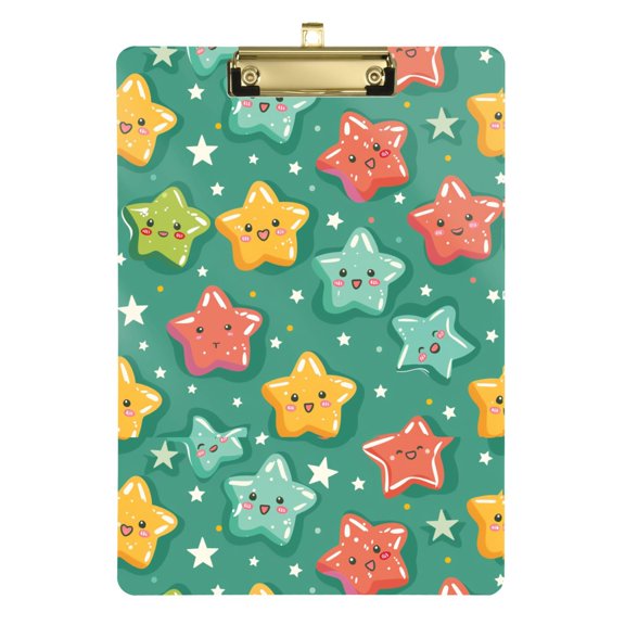 Plastic Clipboard Acrylic Hanging Clip Board with Gold Low Profile Office School Supplies 12.5x9 Lovely Cartoon Stars