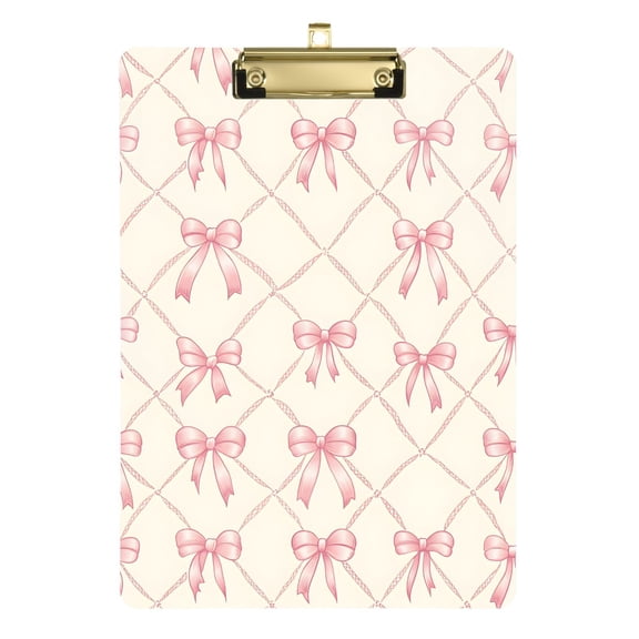 Plastic Clipboard Acrylic Hanging Clip Board with Gold Low Profile Office School Supplies 12.5x9 Pink Bow and Plaid