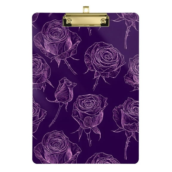 Plastic Clipboard Acrylic Hanging Clip Board with Gold Low Profile Office School Supplies 12.5x9 Purple Rose Line Art