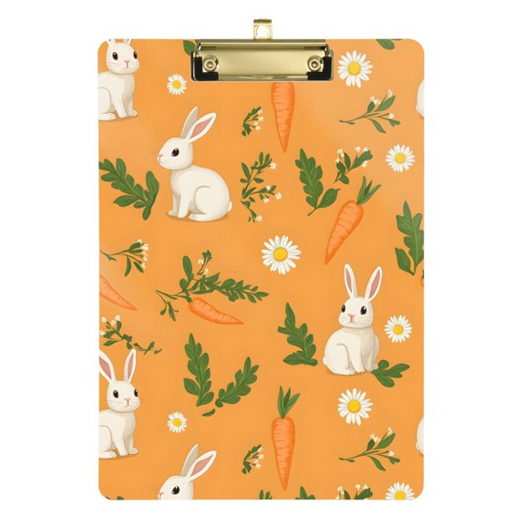 Plastic Clipboard Acrylic Hanging Clip Board with Gold Low Profile Office School Supplies 12.5x9 Rabbit and Carrot