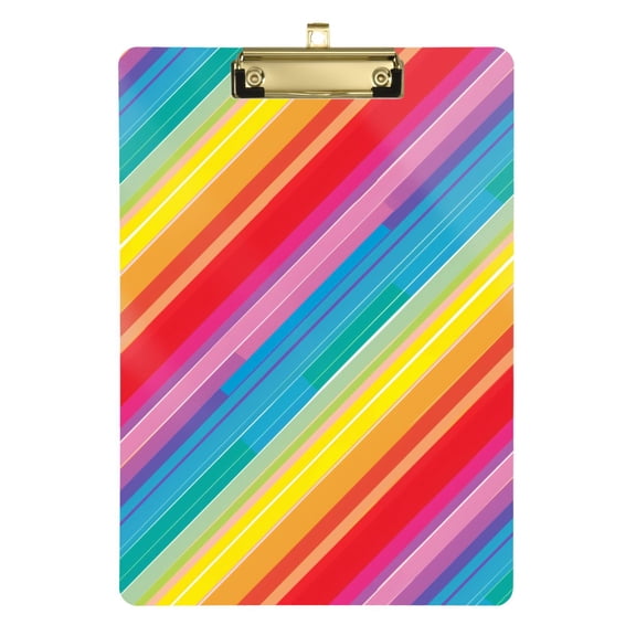 Plastic Clipboard Acrylic Hanging Clip Board with Gold Low Profile Office School Supplies 12.5x9 Rainbow Lines
