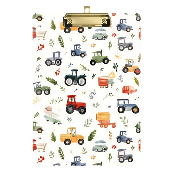 Plastic Clipboard Acrylic Hanging Clip Board with Gold Low Profile Office School Supplies 12.5x9 Tractors and Leaf