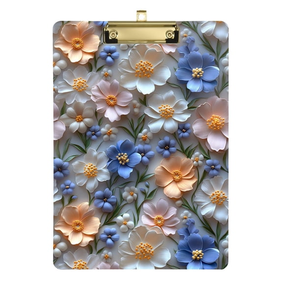 Plastic Clipboard Acrylic Hanging Clip Board with Gold Low Profile Office School Supplies 12.5x9 White Blue Pink 3d Flower