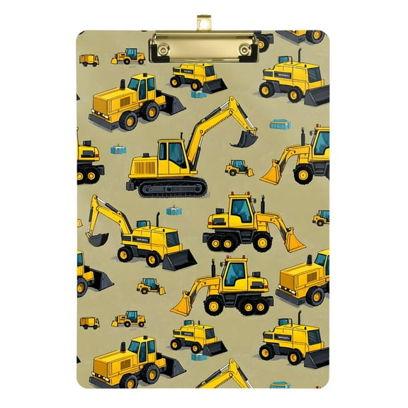 Plastic Clipboard Acrylic Hanging Clip Board with Gold Low Profile Office School Supplies 12.5x9 Yellow Construction Vehicles