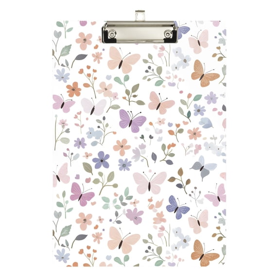 Plastic Clipboard Acrylic Hanging Clip Board with silver Low Profile Office School Supplies 12.5x9 Butterflies and Flowers