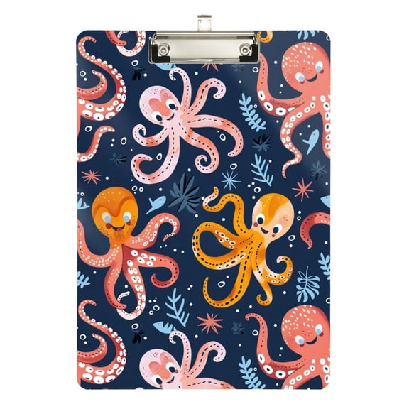 Plastic Clipboard Acrylic Hanging Clip Board with silver Low Profile Office School Supplies 12.5x9 Cartoon Funny Octopus