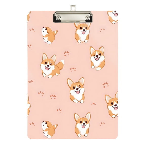 Plastic Clipboard Acrylic Hanging Clip Board with silver Low Profile Office School Supplies 12.5x9 Corgi and Footprints