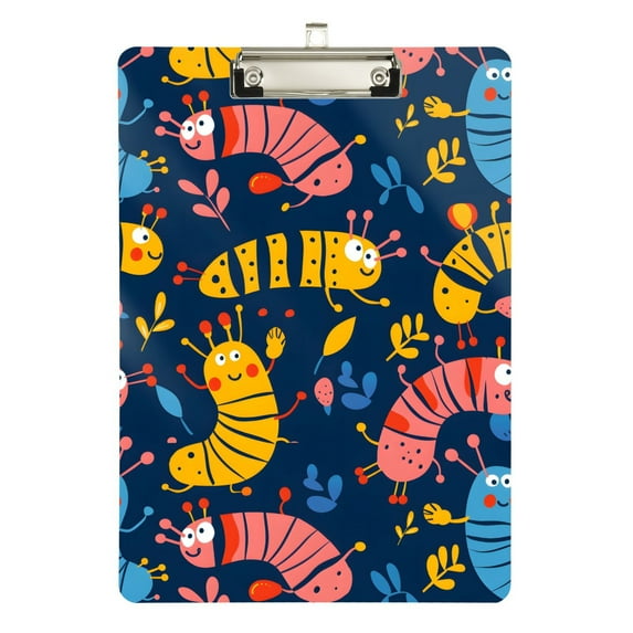 Plastic Clipboard Acrylic Hanging Clip Board with silver Low Profile Office School Supplies 12.5x9 Cute Hand Drawn Bug