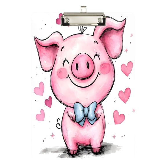 Plastic Clipboard Acrylic Hanging Clip Board with silver Low Profile Office School Supplies 12.5x9 Cute Pink Pig and Heart