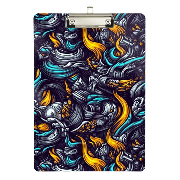 Plastic Clipboard Acrylic Hanging Clip Board with silver Low Profile Office School Supplies 12.5x9 Fierce Fire and Smoke