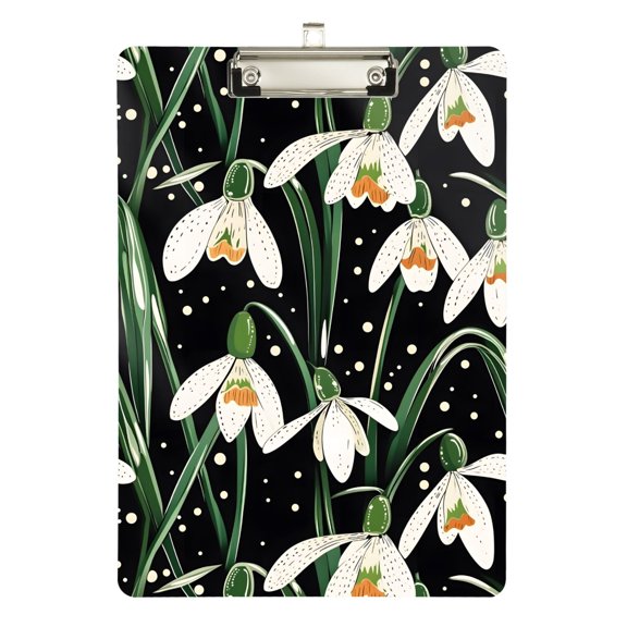 Plastic Clipboard Acrylic Hanging Clip Board with silver Low Profile Office School Supplies 12.5x9 Green Snowdrop Flowers