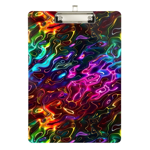 Plastic Clipboard Acrylic Hanging Clip Board with silver Low Profile Office School Supplies 12.5x9 Neon Ripples