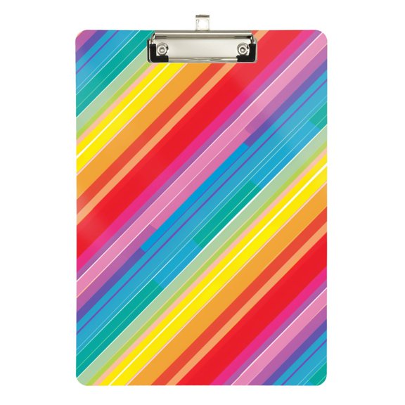 Plastic Clipboard Acrylic Hanging Clip Board with silver Low Profile Office School Supplies 12.5x9 Rainbow Lines
