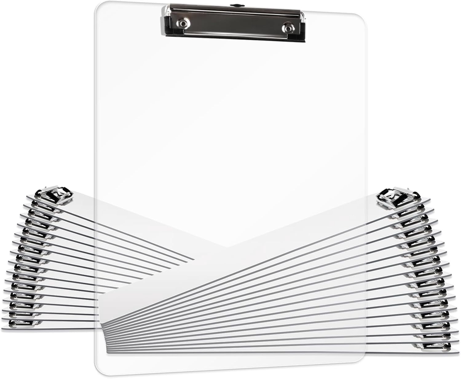 Plastic Clipboards Set of 30, A4 Acrylic Clear Board 8.5x11 for Classroom, Students, Transparent Letter Size 9" x 12.5" with Low Profile Clip, Office & School Supply