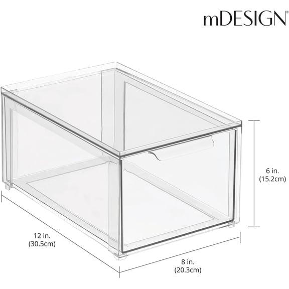 Plastic Closet Organizer Bin w/Pull Out Drawer - Stackable Storage for Closet - Organization for Shoes, Clothes, Bags, Totes, Small Linens, and  - Lumiere  - 2 Pack -