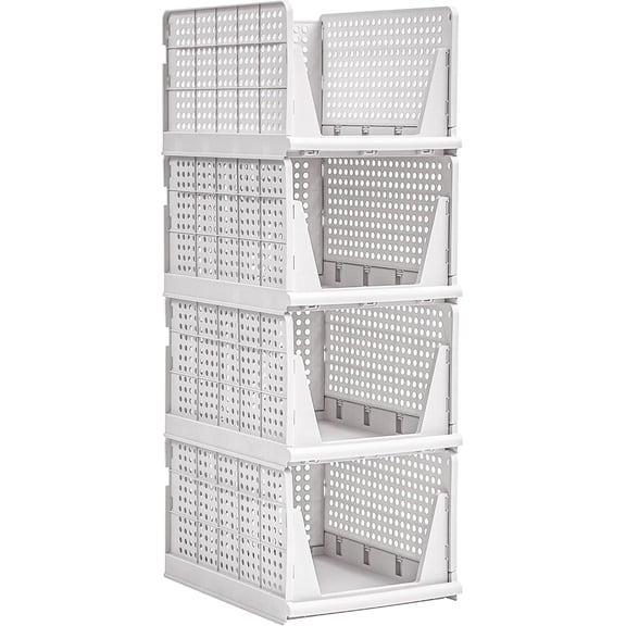 Plastic Closet Shelf Organizer, Stackable Sweater Storage Closet Drawers, Foldable Wardrobe Organizer, Easy Assembly, Durable and Space Saving for Closet, Bathroom, Kitchen