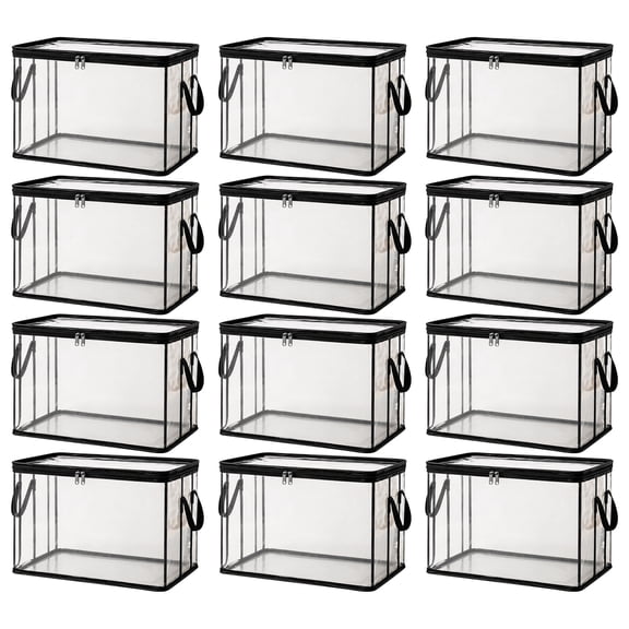 Plastic Closet Storage Organizer, Clear Storage Box with Carry Handles, College Dorm Storage for Clothes, Moving Supplies Plastic Storage Container, 15X10X13 Inch 12-Piece Thick