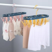 Plastic Clothes Drying Rack with 12 Clips, Foldable Retractable Hanging Drying Rack with 360° Rotatable Hook, Multi-functional Underwear Drying Rack for Indoor Outdoor, Towels, Sock