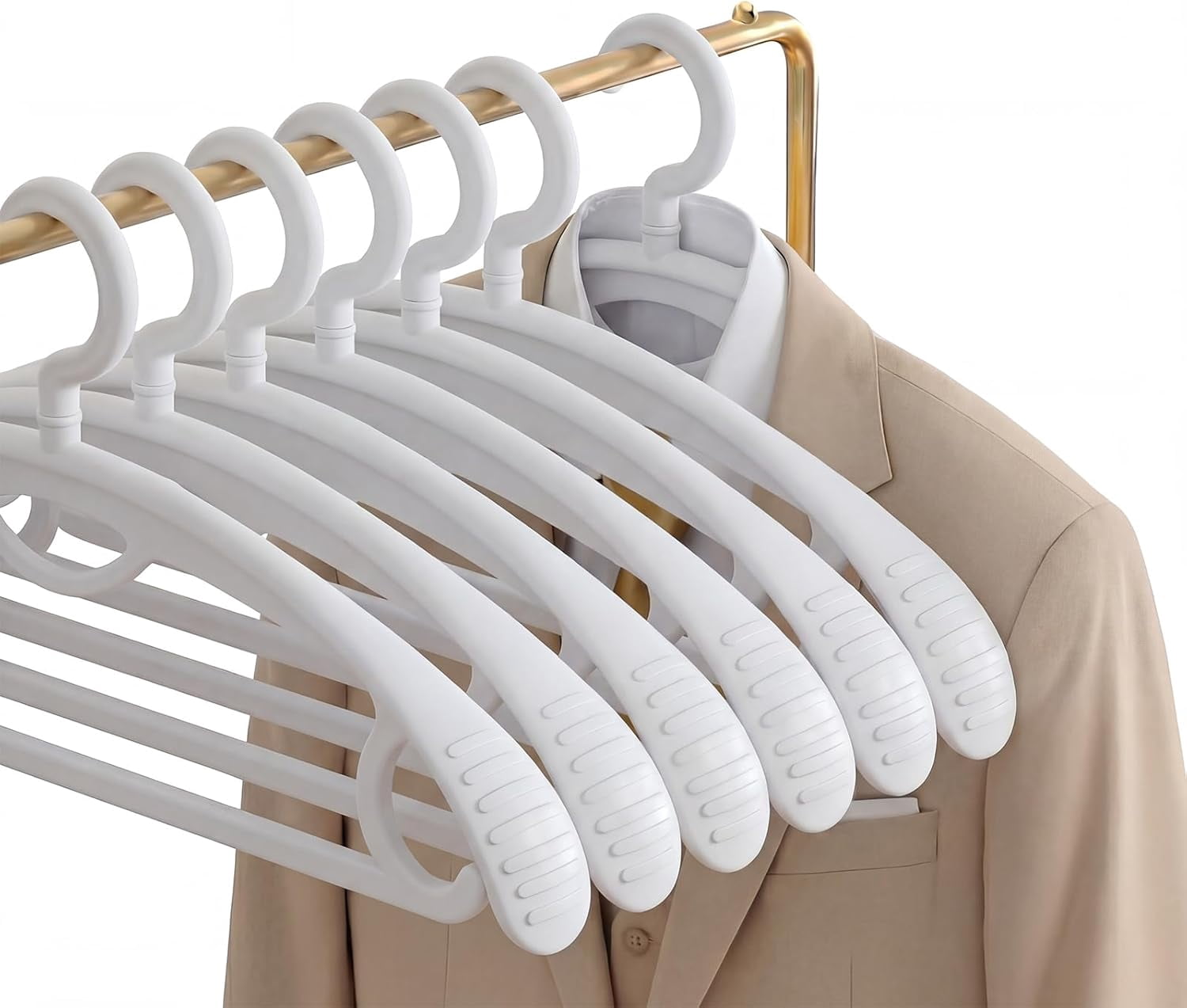Plastic Clothes Hanger, Extra Thick Plastic Wide Shoulder Adult 360 Degrees Rotate Slip Resistant Standard Clothing Hanger Ideal for Everyday Use White 10 Pack