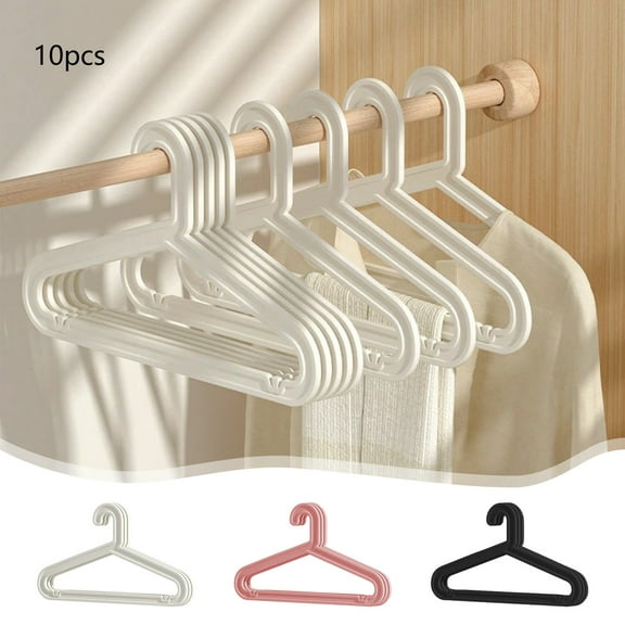Plastic Clothes Hangers 10 Pack | Adult Size Non-Slip Space Saving Closet Organizer | Durable Slim Design in Pink White Black | Heavy Duty Shirt Coat Suit Pant Holder | 16.14x9.33in