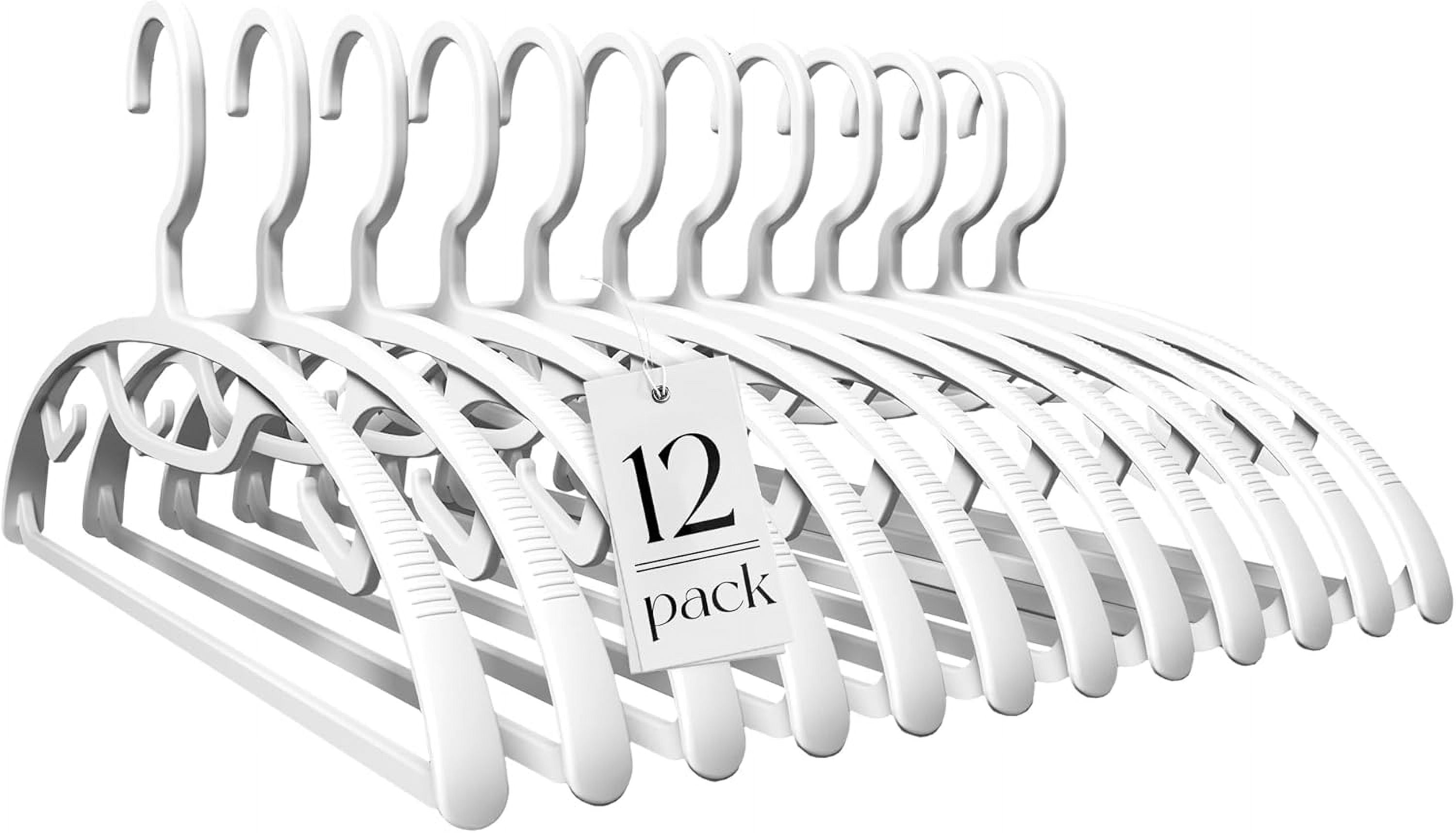 Plastic Clothes Hangers 12 Pack, Sweater Hangers No Shoulder Bump, Thick Heavy Duty Coat Hanger for Closet, White Wide Hanger with Non-Slip Hook for Sweaters, Suits, Dresses, Jackets, Pants