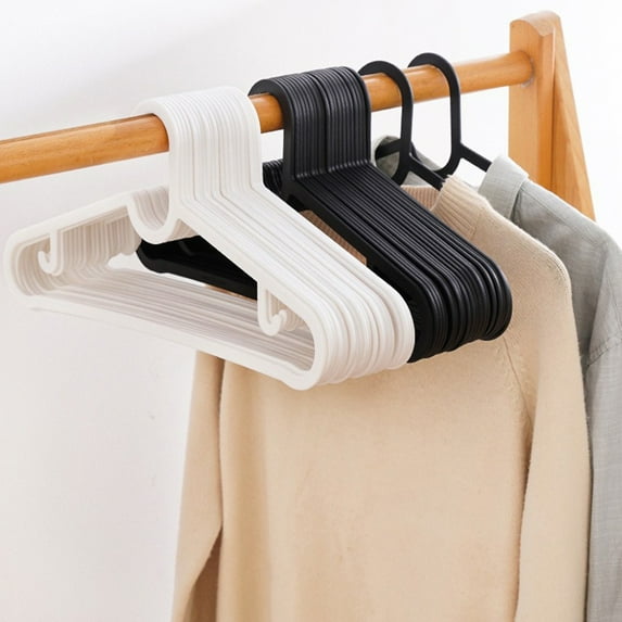 Plastic Clothes Hangers Set | 10 Pack | Black & White | Durable Heavy-Duty Wardrobe Organizer | No-Slip Rounded Edges | 15.16 x 6.89 in | Closet, Laundry & Retail