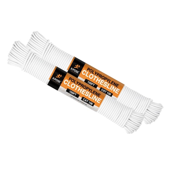 Plastic Clothesline - 100' Plastic Clothes Line - White Outdoor Weather Resistant - Synthetic Cord for Hanging and Drying Clothing & Laundry - Plastic Rope Clothes Line String for Pulley 2 Pack