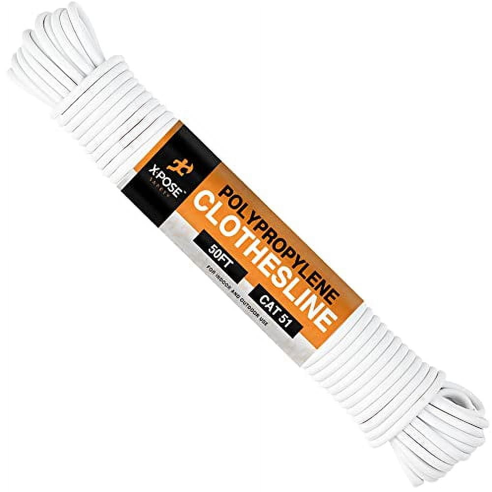 Plastic Clothesline - 100' Plastic Clothes Line - White Outdoor Weather Resistant - Synthetic Cord for Hanging and Drying Clothing & Laundry - Plastic