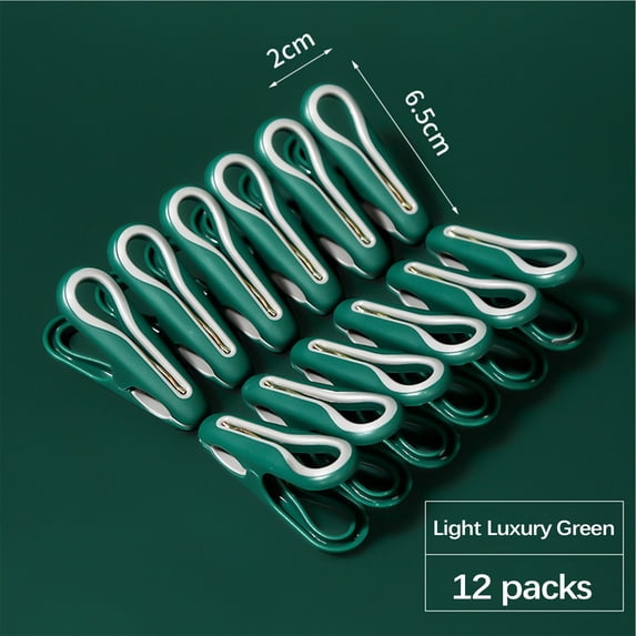 Plastic Clothespins for Laundry - Multifunctional Small Clips for Socks Sheets and Towels - Windproof Strong Grip with Metal Spring - Traceless Design for Household Hanging Drying - Set of 12