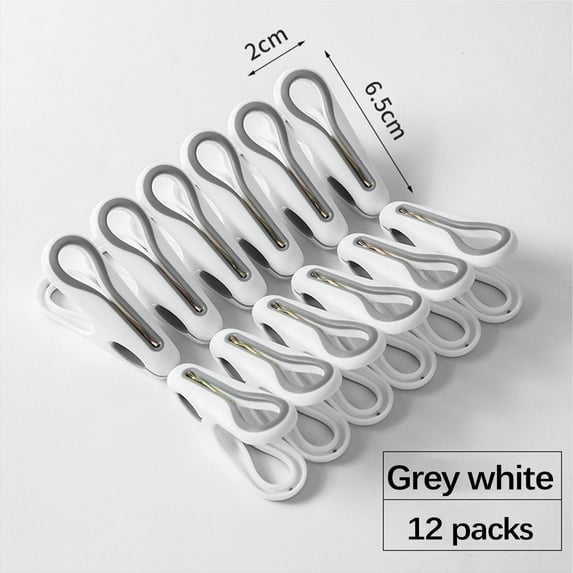Plastic Clothespins with Thickened Metal Spring, Windproof Traceless Clips for Sheets Socks & Delicate Fabrics, 12-Pack Household Laundry Drying Clips