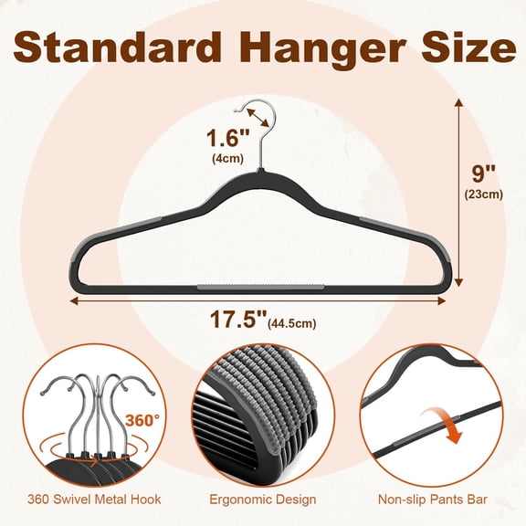 Plastic Coat & Shirt Hanger Slim 0.2 Inch Profile, Cost Effective Set Maximizes Closet Space for Adult Wardrobes