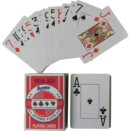 Plastic Coated Playing Cards with Jumbo Face and Jokers - 3-Pack for Poker, Bridge, Blackjack - Durable, Waterproof, Standard Size 2.5"x3.5", Family Game Night by Dependable Industries