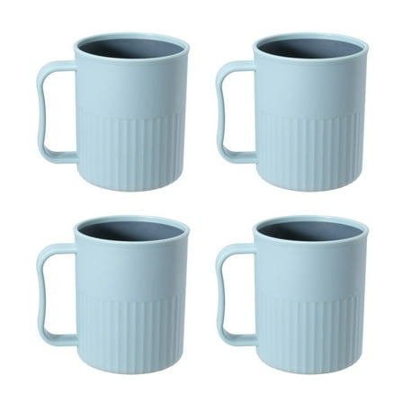 Plastic Coffee Cups with Handles - Unbreakable BPA Free Coffee Mugs Set of 4 - Reusable Dishwasher Safe Hard Drinking Cups for Kids Kitchen Outdoor, 3.46x4.13 Inch, Light Blue