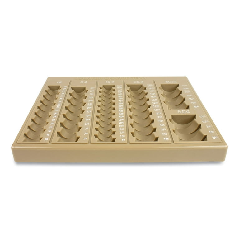 Plastic Coin Tray, 6 Compartments, Stackable, 7.75 x 10 x 1.5, Tan Plastic Coin Tray, 6 Compartments, Stackable, 7.75 x 10 x 1.5, Tan