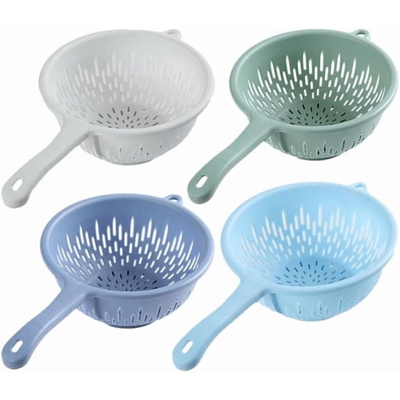Plastic Colander with Handle 4-Pack Handheld Drain Sieve Kitchen Strainer for Fruit and Vegetable Washing 14.76X8.46X3.86 Inches$$Home Decor, Kitchen, & Other