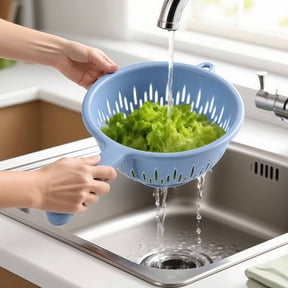 Plastic Colander with Handle 1-Pack Handheld Drain Sieve Kitchen Strainer for Fruit and Vegetable Washing 14.76X8.46X3.86 Inches