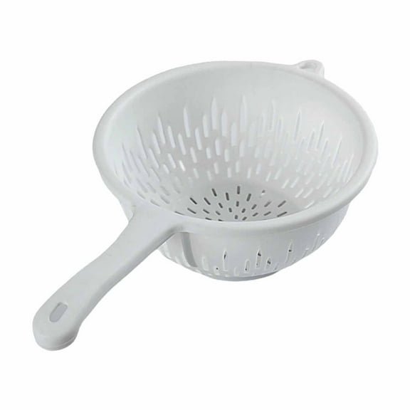Plastic Colander with Handle Strainer Handheld Drain Sieve Kitchen Strainer for Fruit and Vegetable Washing (White)