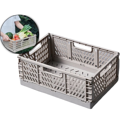 Plastic Collapsible Crate, Stackable Folding Storage Crate for Organization for Adults, Foldable Plastic Crate(Gray)
