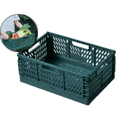 Plastic Collapsible Crate, Stackable Folding Storage Crate for Organization for Adults, Foldable Plastic Crate(Green)