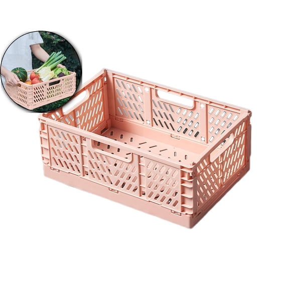 Plastic Collapsible Crate, Stackable Folding Storage Crate for Organization for Adults, Foldable Plastic Crate(Pink)