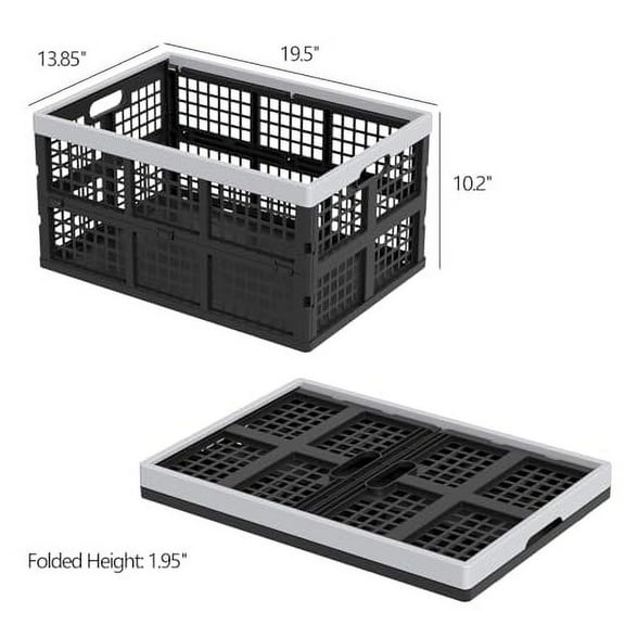 Plastic Collapsible Milk Crates, Collapsible Storage Bins, Foldable Baskets, 42 Liters, Pack of 4 in Black