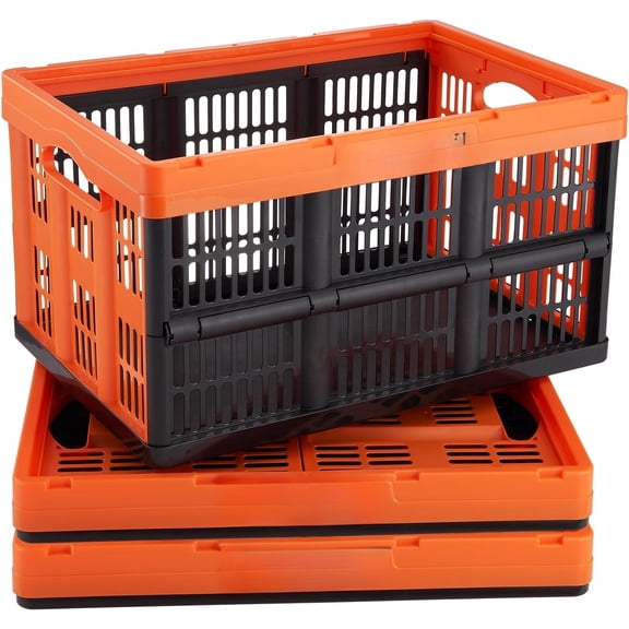 Plastic Collapsible Storage Basket, 45L 3 Packs, Folding Stackable Storage Containers/Bins with Handles, Large Heavy Duty Containers for Clothes, Toys, Books, Snack, Shoes and Grocery Organizing