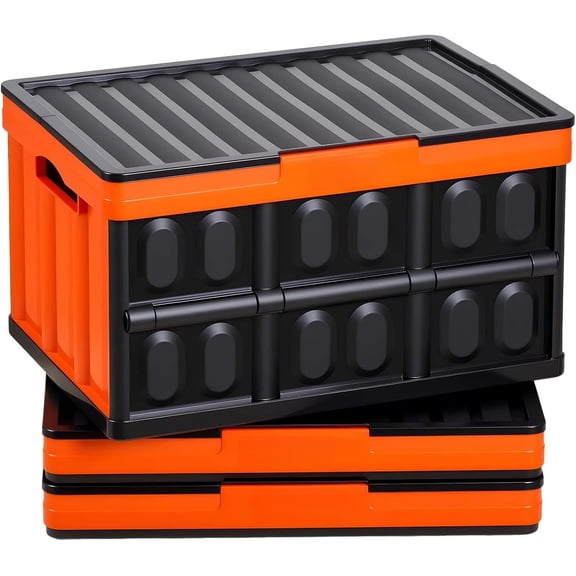 Plastic Collapsible Storage Bins with Lids, 45L 3Packs, Stackable Folding Storage Crates with Handles, Holds 44 lbs Per Bin, Heavy Duty Containers, Space-Saving Baskets, for Home Organizing