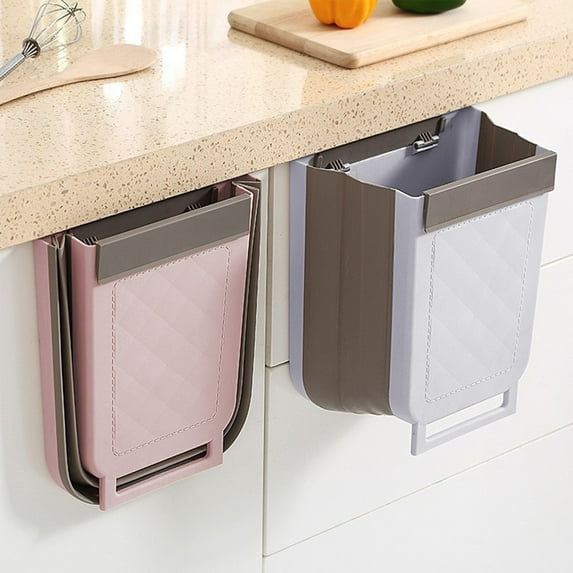 Plastic Collapsible Trash Can Wall Mounted Foldable Trash Can Pink Plastic Hanging Kitchen Bin with Telescopic Storage(1-Piece) Rkxzt