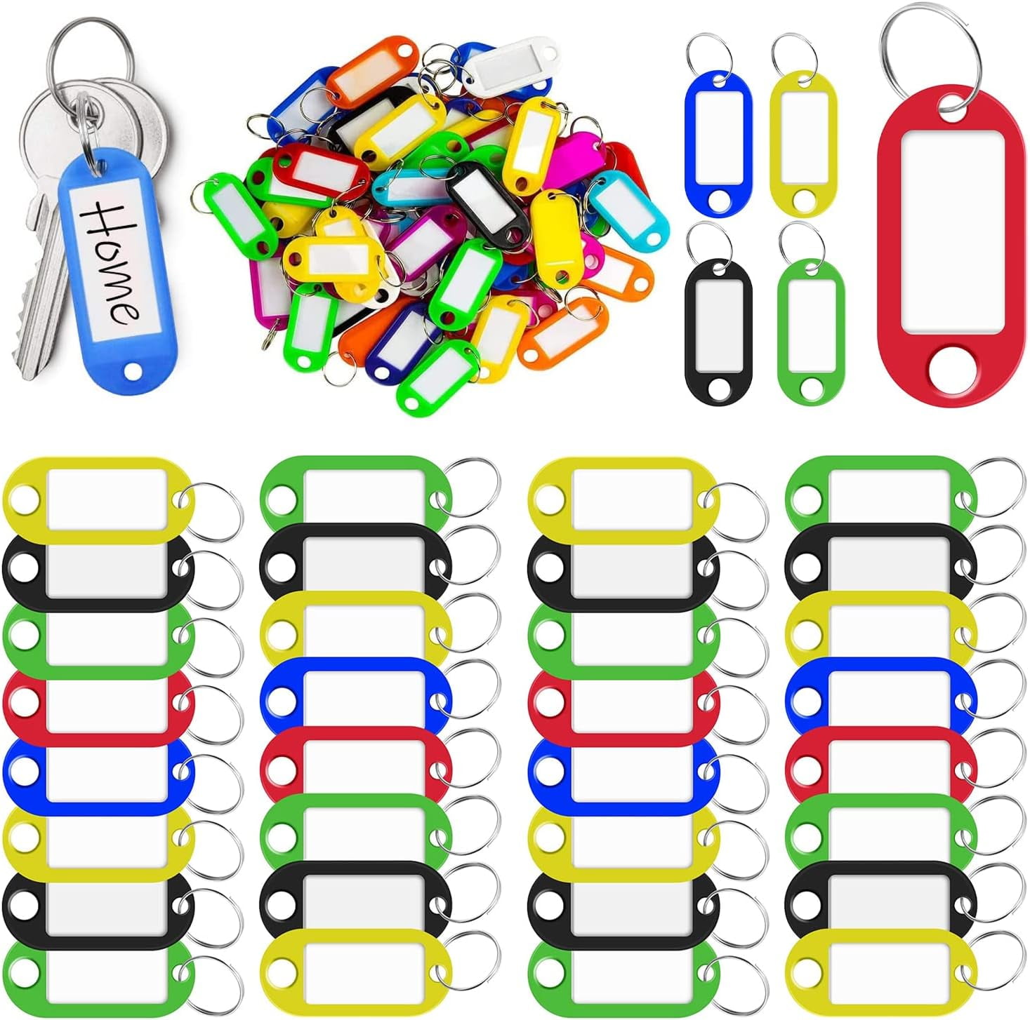 Plastic Color Key Tags with Paper Inserts Split Rings, Pack of 50 Key