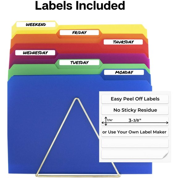 Plastic Colored File Folders (24 Pack), Colorful 1/3 Tab Filing Folders for Letter Size Documents, Manila Sleeves 8.5 x 11, Acid-Free Poly for Long Term Storage, Includes Labels