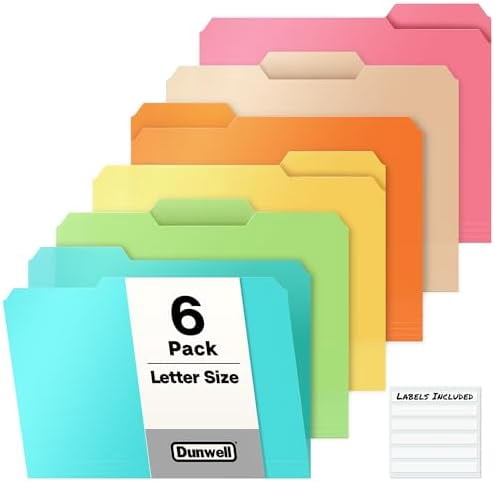 Term Folder Plastic Colored File Folders (6 Pack), 1/3 Tab File Folders for 8.5x11 ...