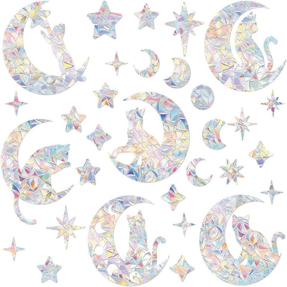 Plastic Colored Laser Stained Window Film Static Stickers Rainbow Electrostatic Window Decals Moon 330x830mm DIY